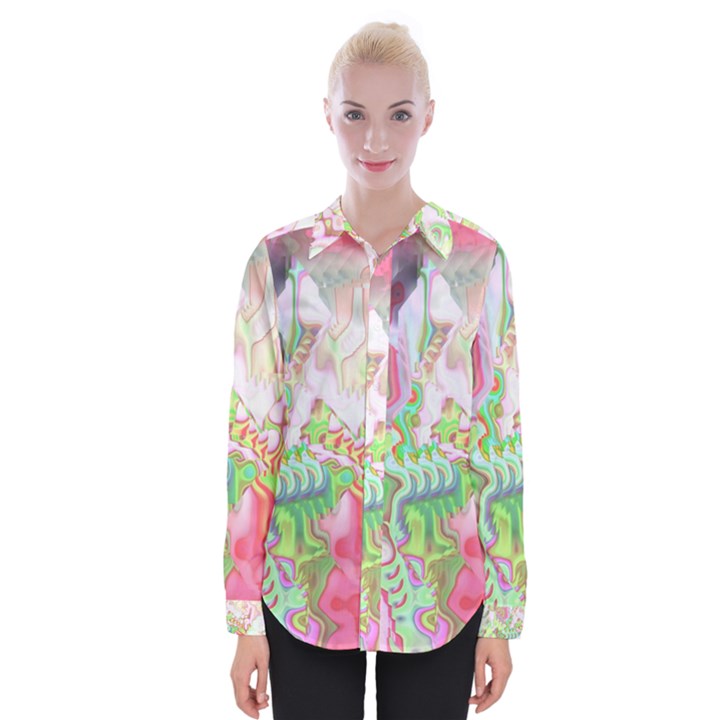 Boho Hippie Trippy Psychedelic Abstract Hot Pink Lime Green Womens Long Sleeve Shirt