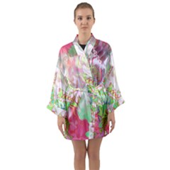 Boho Hippie Trippy Psychedelic Abstract Hot Pink Lime Green Long Sleeve Satin Kimono by CrypticFragmentsDesign