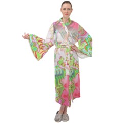 Boho Hippie Trippy Psychedelic Abstract Hot Pink Lime Green Maxi Velour Kimono by CrypticFragmentsDesign