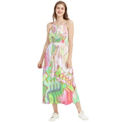 Boho Hippie Trippy Psychedelic Abstract Hot Pink Lime Green Boho Sleeveless Summer Dress