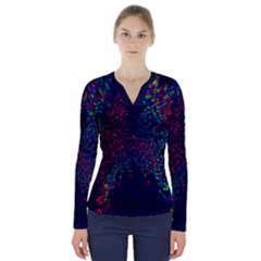 Indigo Flora Wings V-neck Long Sleeve Top