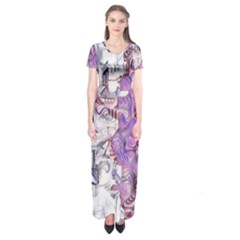 Blooming Lilacs Spring Garden Abstract Short Sleeve Maxi Dress by CrypticFragmentsDesign