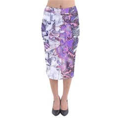 Blooming Lilacs Spring Garden Abstract Velvet Midi Pencil Skirt by CrypticFragmentsDesign