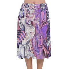 Blooming Lilacs Spring Garden Abstract Velvet Flared Midi Skirt by CrypticFragmentsDesign