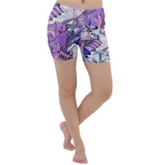 Blooming Lilacs Spring Garden Abstract Lightweight Velour Yoga Shorts by CrypticFragmentsDesign