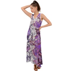 Blooming Lilacs Spring Garden Abstract V-neck Chiffon Maxi Dress by CrypticFragmentsDesign