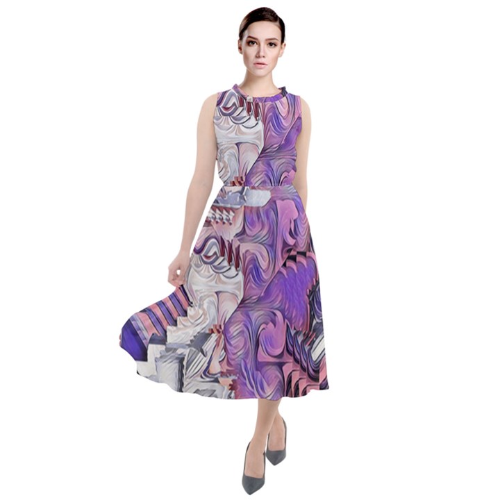 Blooming Lilacs Spring Garden Abstract Round Neck Boho Dress