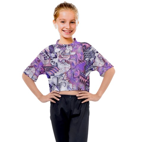 Blooming Lilacs Spring Garden Abstract Kids Mock Neck Tee by CrypticFragmentsDesign