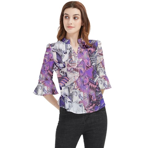 Blooming Lilacs Spring Garden Abstract Loose Horn Sleeve Chiffon Blouse by CrypticFragmentsDesign