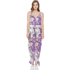 Blooming Lilacs Spring Garden Abstract Sleeveless Tie Ankle Jumpsuit