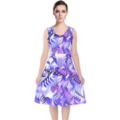 Weeping Wisteria Fantasy Gardens Pastel Abstract V-neck Midi Sleeveless Dress  by CrypticFragmentsDesign