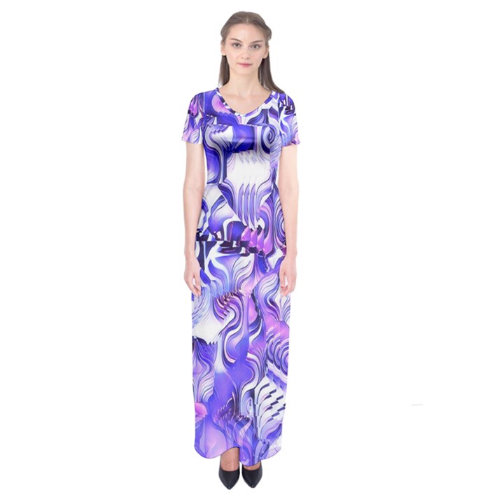 Weeping Wisteria Fantasy Gardens Pastel Abstract Short Sleeve Maxi Dress