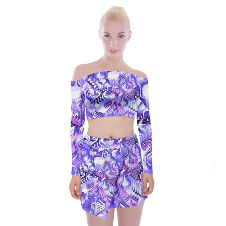 Weeping Wisteria Fantasy Gardens Pastel Abstract Off Shoulder Top with Mini Skirt Set