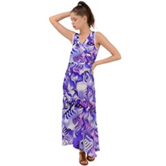 Weeping Wisteria Fantasy Gardens Pastel Abstract V-neck Chiffon Maxi Dress by CrypticFragmentsDesign