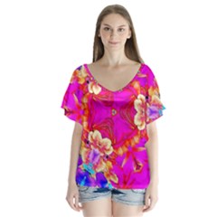 Newdesign V-neck Flutter Sleeve Top by LW41021