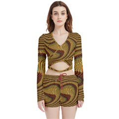 Golden Sands Velvet Wrap Crop Top And Shorts Set by LW41021