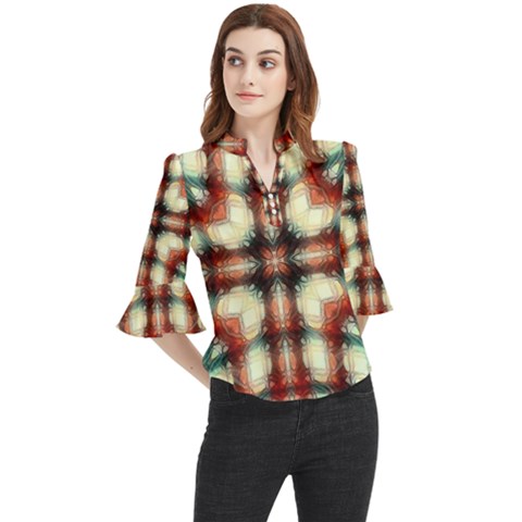 Royal Plaid  Loose Horn Sleeve Chiffon Blouse by LW41021