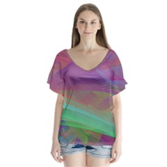 Color Winds V-neck Flutter Sleeve Top by LW41021