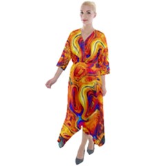 Sun & Water Quarter Sleeve Wrap Front Maxi Dress