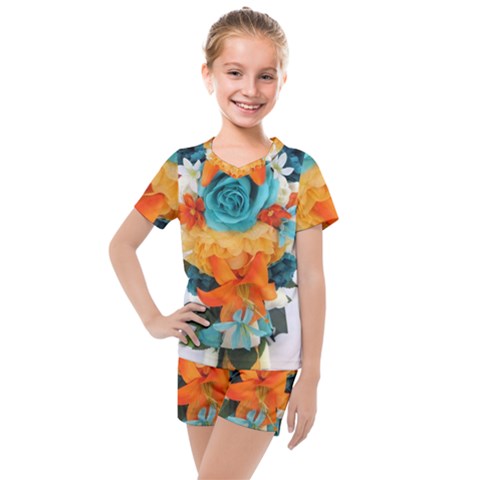 Spring Flowers Kids  Mesh Tee And Shorts Set by LW41021