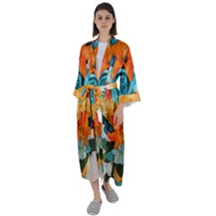 Spring Flowers Maxi Satin Kimono