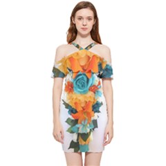 Spring Flowers Shoulder Frill Bodycon Summer Dress by LW41021