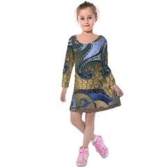 Sea Of Wonder Kids  Long Sleeve Velvet Dress