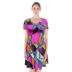 Abstract  Short Sleeve V-neck Flare Dress by LW41021