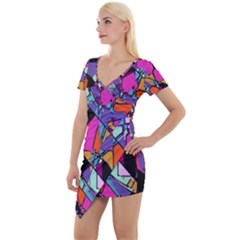 Abstract  Short Sleeve Asymmetric Mini Dress by LW41021