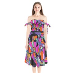 Abstract  Shoulder Tie Bardot Midi Dress