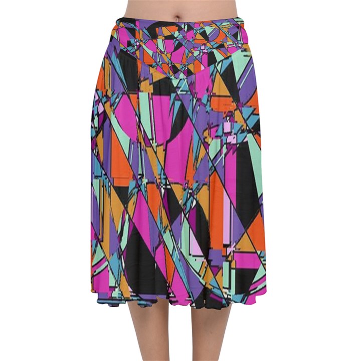 Abstract  Velvet Flared Midi Skirt