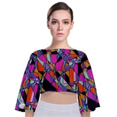 Abstract  Tie Back Butterfly Sleeve Chiffon Top