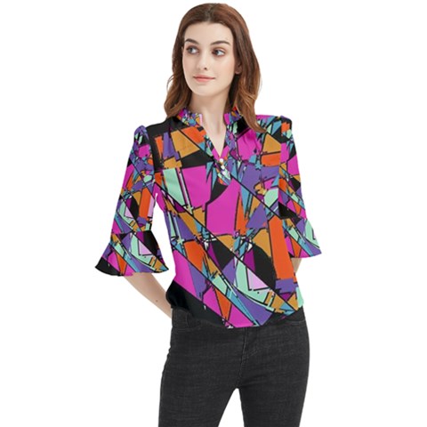 Abstract  Loose Horn Sleeve Chiffon Blouse by LW41021