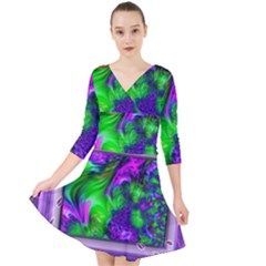 Feathery Winds Quarter Sleeve Front Wrap Dress