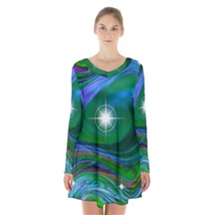 Night Sky Long Sleeve Velvet V-neck Dress