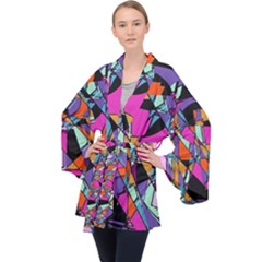 Abstract Long Sleeve Velvet Kimono 