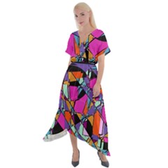 Abstract Cross Front Sharkbite Hem Maxi Dress by LW41021