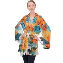 Spring Flowers Long Sleeve Velvet Kimono  by LW41021