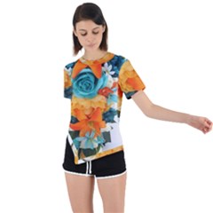 Spring Flowers Asymmetrical Short Sleeve Sports Tee