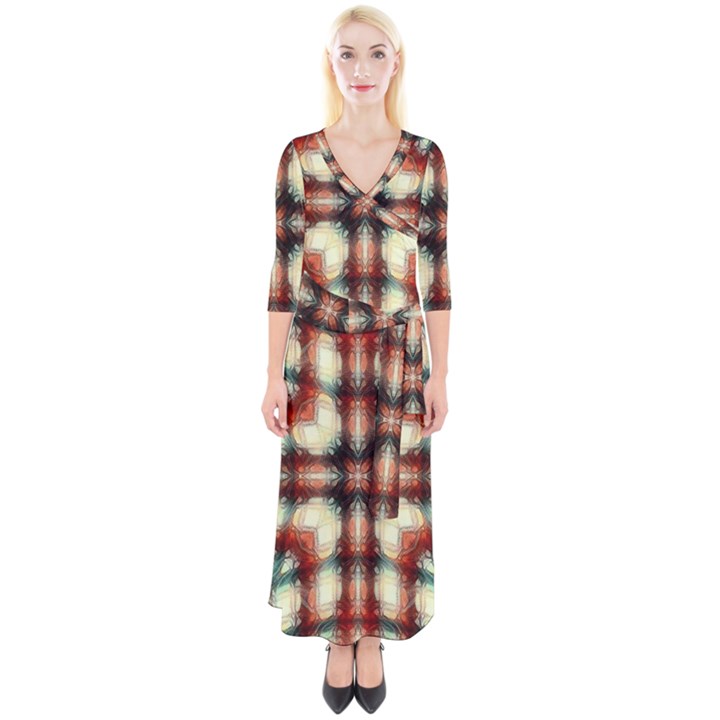 Royal Plaid Quarter Sleeve Wrap Maxi Dress