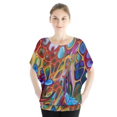 Colored Summer Batwing Chiffon Blouse