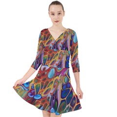 Colored Summer Quarter Sleeve Front Wrap Dress