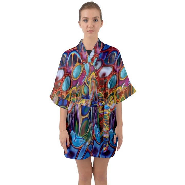 Colored summer Half Sleeve Satin Kimono 