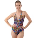 Colored summer Halter Cut-Out One Piece Swimsuit View1