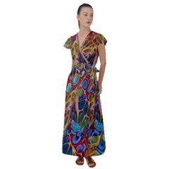 Colored Summer Flutter Sleeve Maxi Dress by Galinka