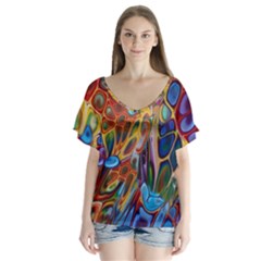 Colored Summer V-neck Flutter Sleeve Top by Galinka