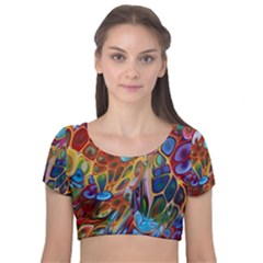 Colored Summer Velvet Short Sleeve Crop Top  by Galinka