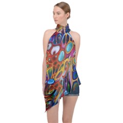 Colored Summer Halter Asymmetric Satin Top