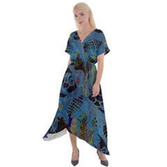 Undersea Cross Front Sharkbite Hem Maxi Dress by PollyParadise