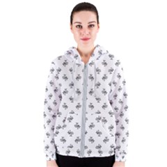 Black And White Sketchy Birds Motif Pattern Women s Zipper Hoodie